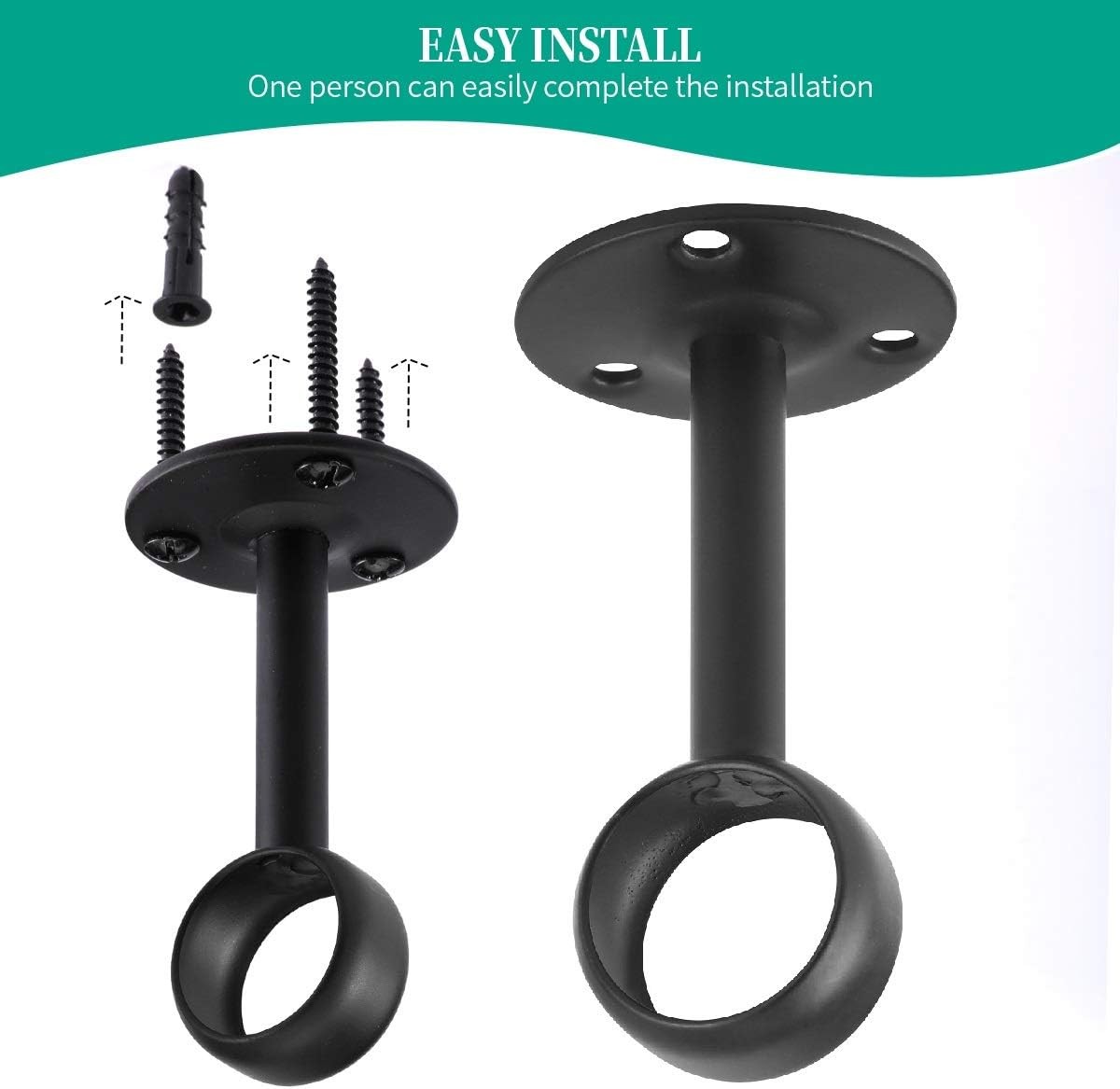 Ceiling-Mount Curtain Bracket Holders for 1 1/4-Inch Rod (8 PCS, Black)
