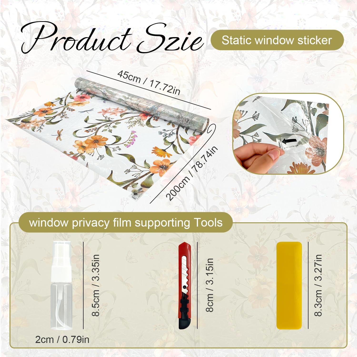 Decorative Window Privacy Film, 17.7″x78.7″, UV-Resistant Static Cling Sticke…