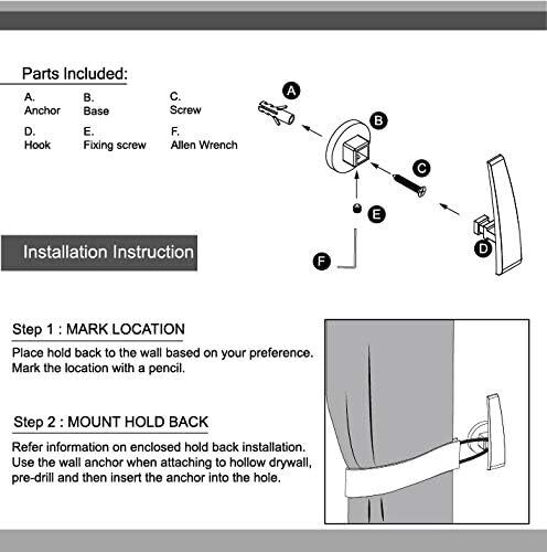 Waning Moon Wall Mounted Holdback for Curtain Panels, Tieback Hook, Set of 2, Po