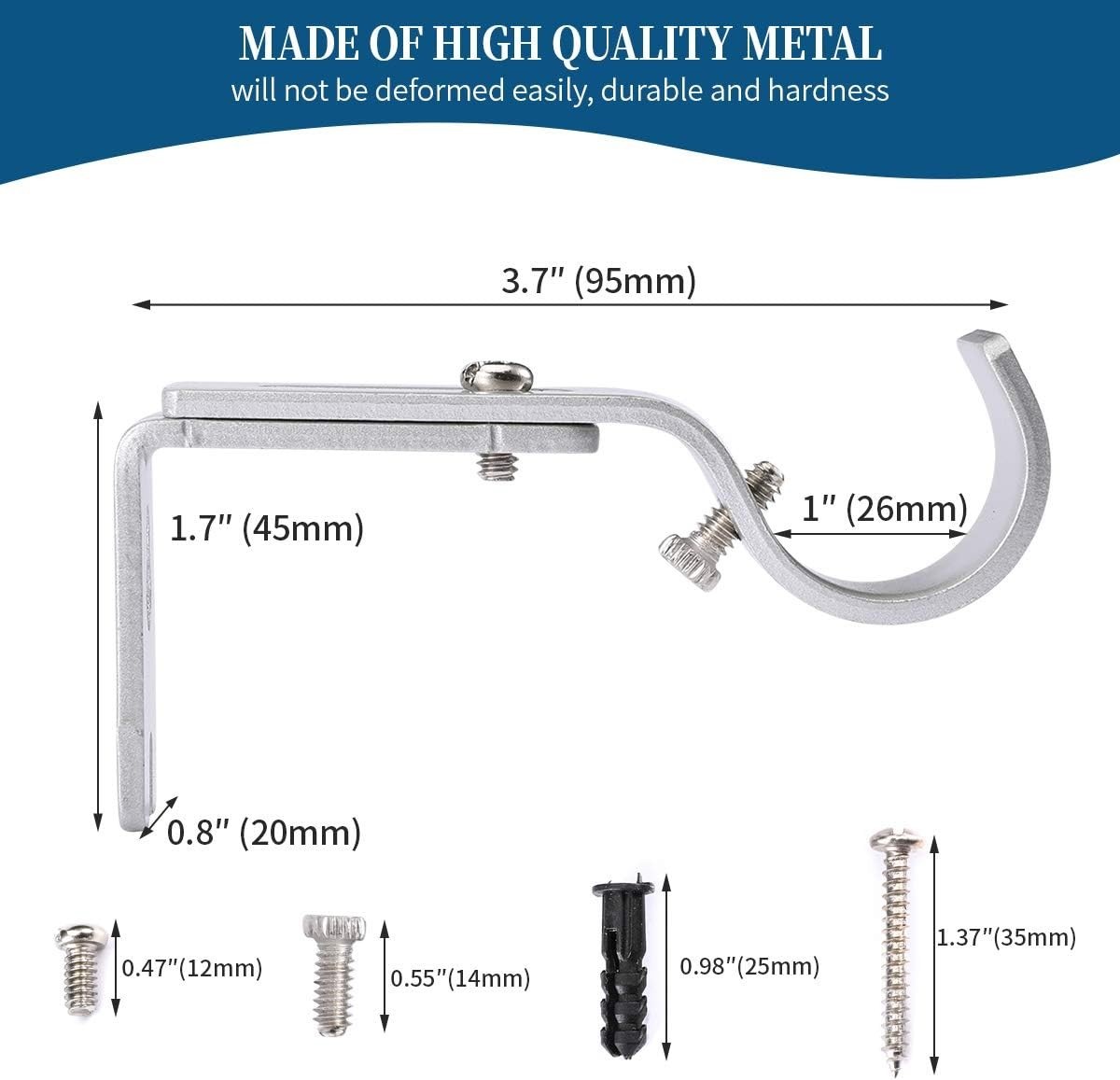 Heavy Duty Adjustable Curtain Rod Brackets Rod Holders for 1 Inch Rod, Silver…