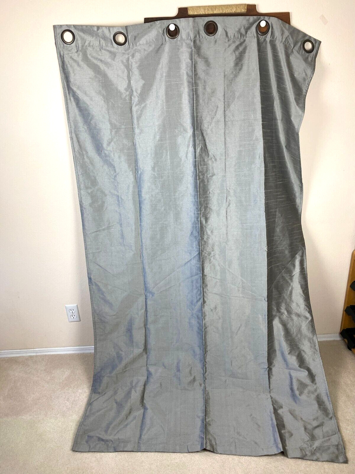 World Market Polyester Curtains Silver 2 Lined Curtains 48″ X 84″ Grommets flaws