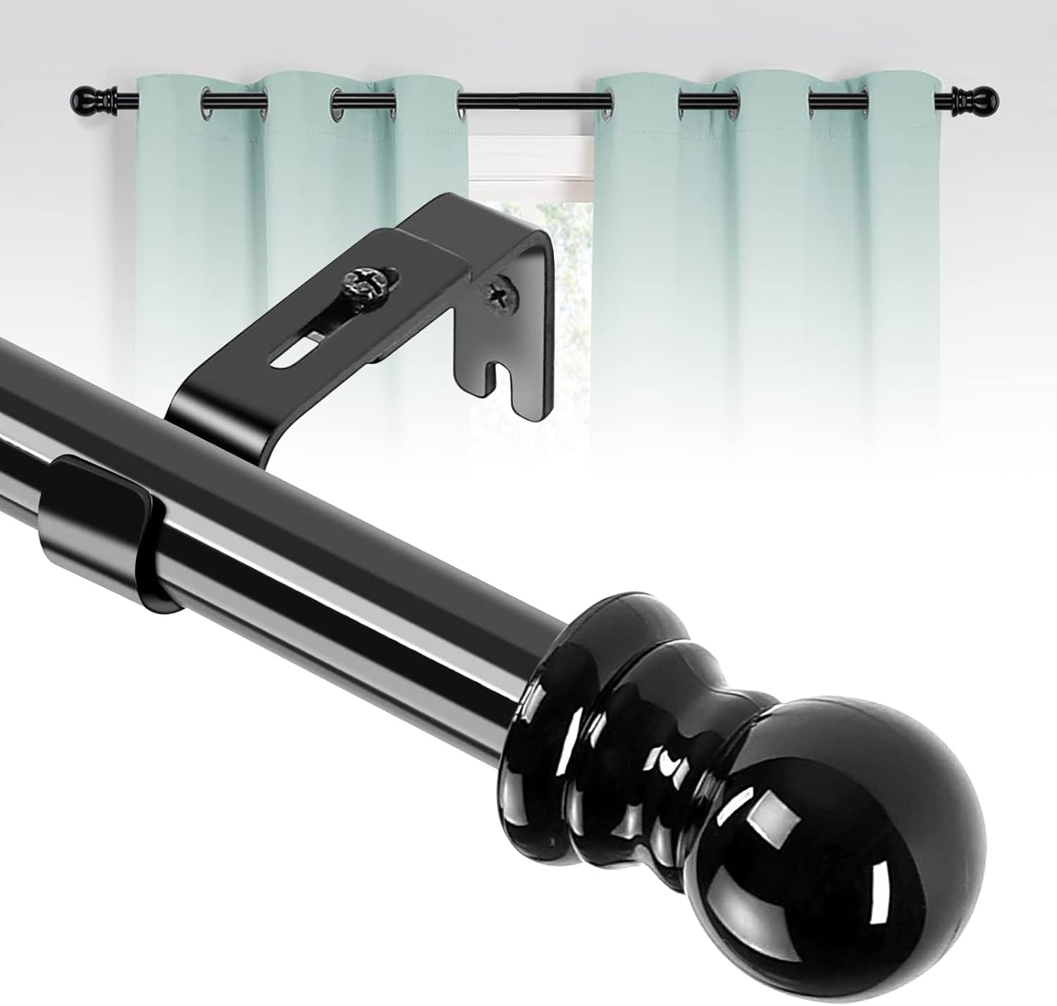 For Window size 36″-62″ in long Matte Black metal Window Curtain Rod post holder