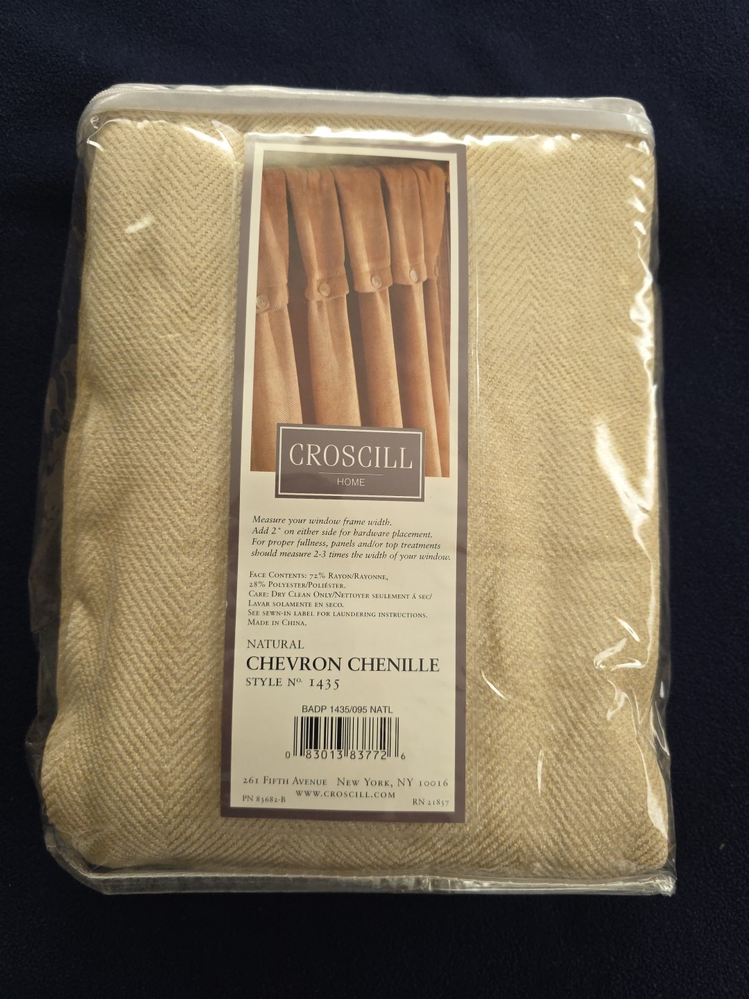 Croscill Button Drape Curtain Panel Chevron Chenille Natural Color 44″ W x 95″ L