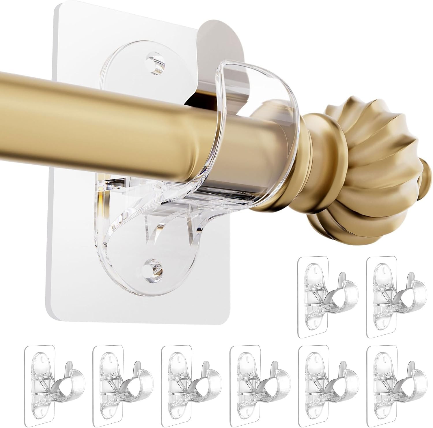 No Drill Curtain Rod Brackets 8 Pack Heavy Duty Self Adhesive Hooks for 0.5 t…