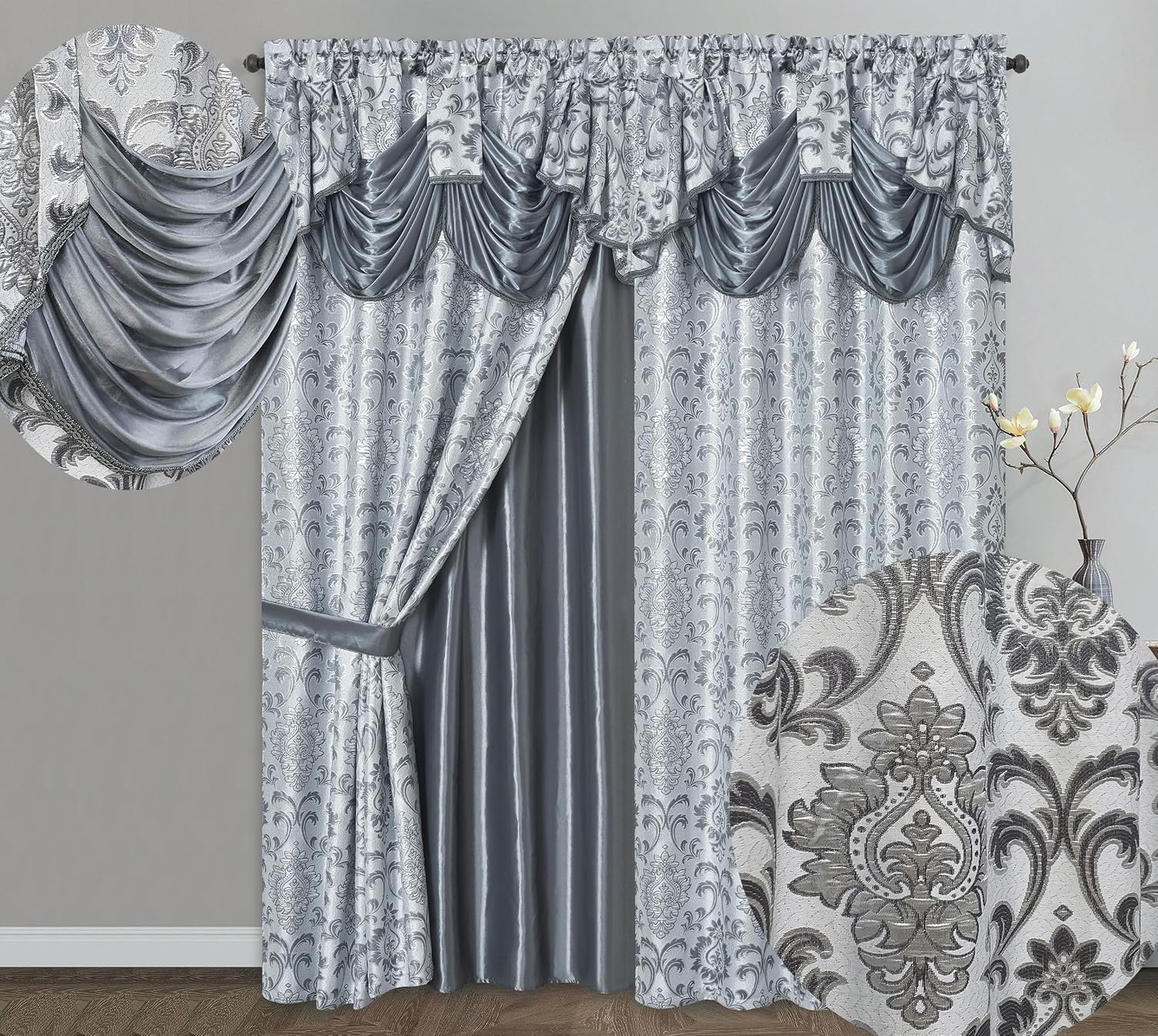 GOHD Samba Star. Jacquard Window Curtain Panel Drape W/ Attached Fancy Valance