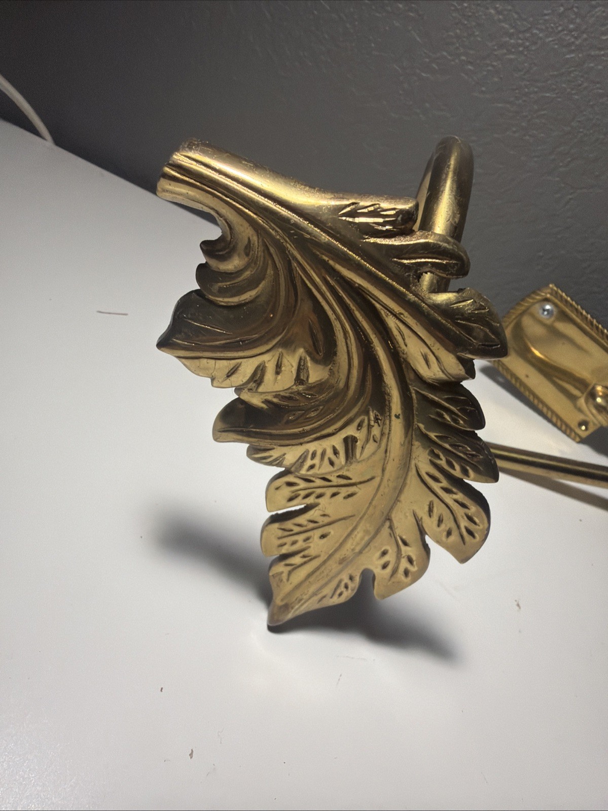 Pair of Vintage Brass Leaf Curtain Tiebacks~ French Art Deco Style