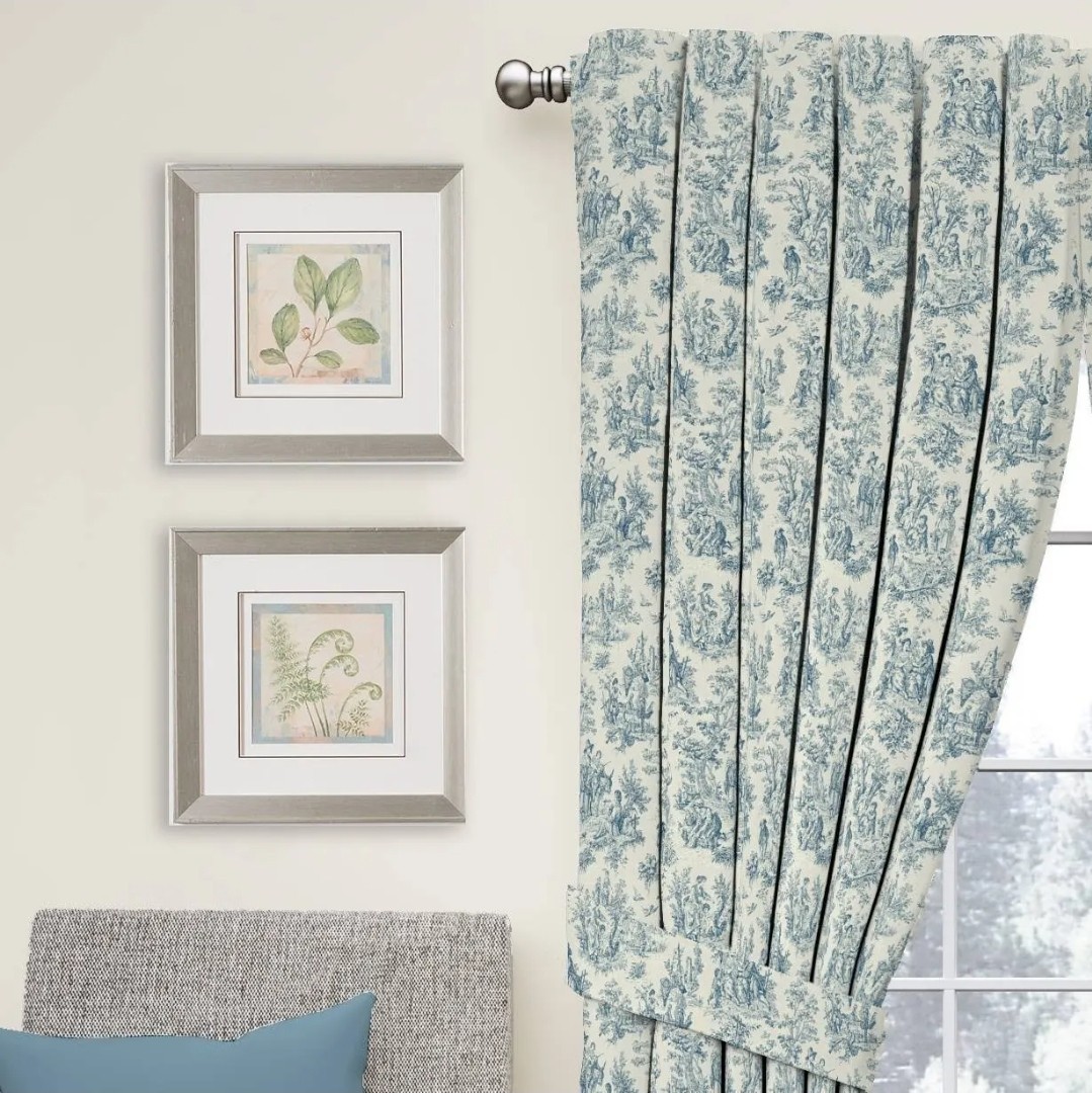 Waverly CHARMED LIFE Curtain Panel Cottagecore French TOILE Blue