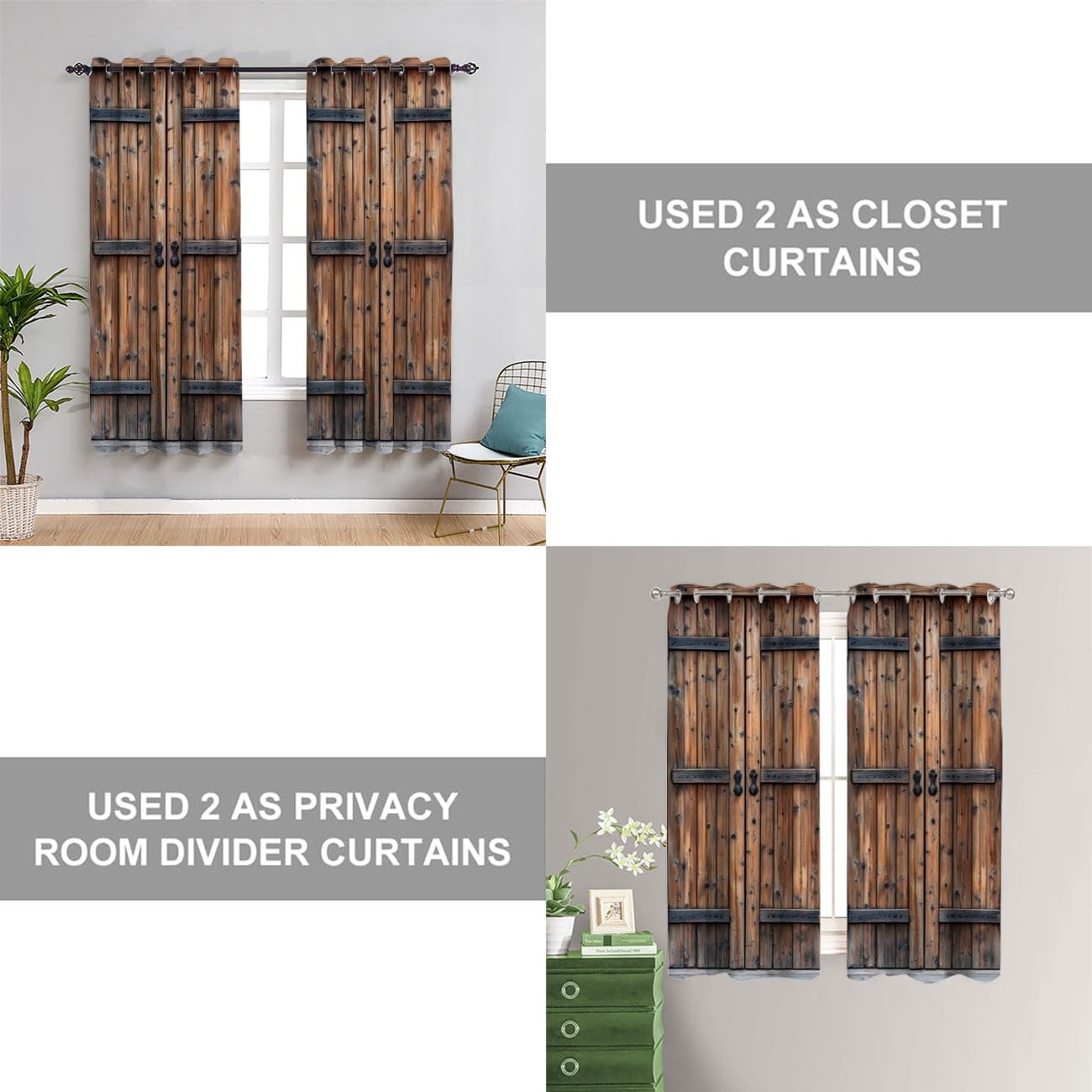 Rustic Wood Barn Door Door Curtain for Doorway Village Wooden Farmhouse Count
