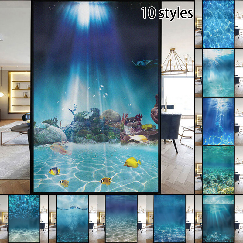New Ocean Underwater Static Clings Frosted Glass Stained Window Sticker Film