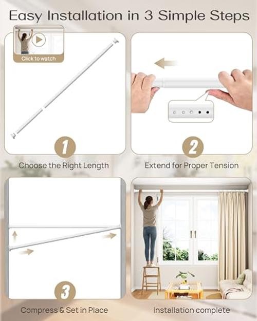 Heavy Duty Tension Curtain Rod by , 42 to 123 Inches, Anti 42-123 Inches White