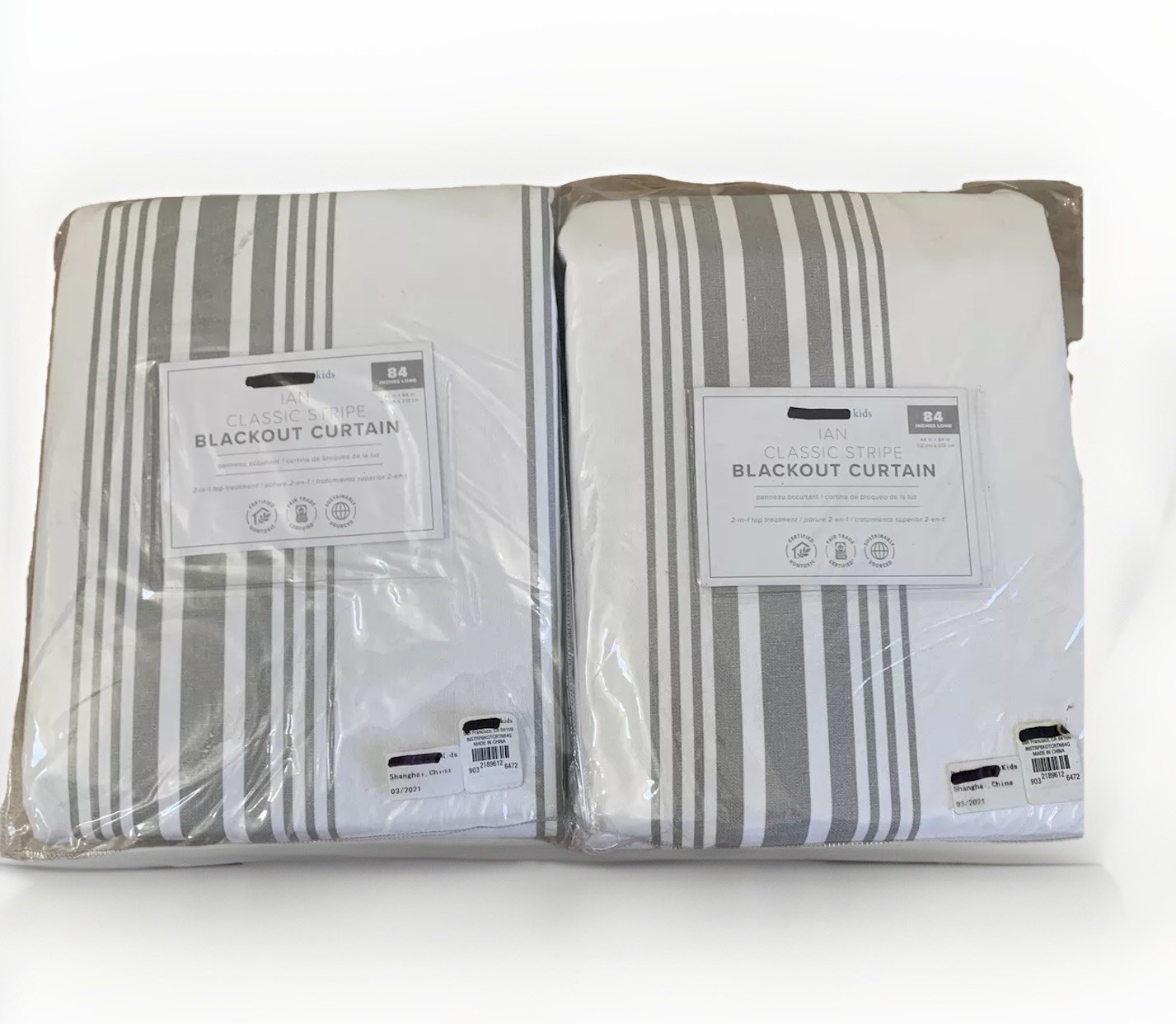 Pottery Barn Kids Ian Classic Stripe Blackout Curtain – Gray – 84x44in