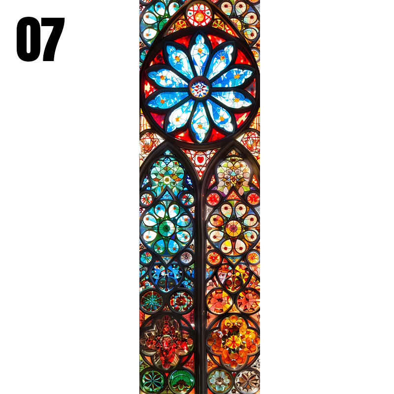 1PC New Vintage Church Printed Stained Glass Window Film Self Adhesive Stickers