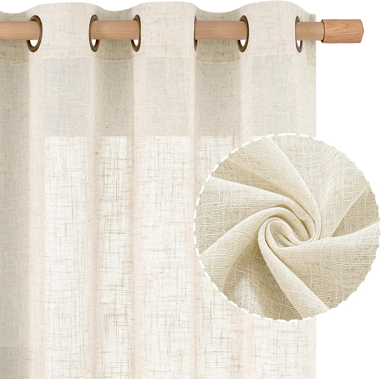 LAMIT Natural Ivory Linen Semi Sheer Curtains 84 Inch Length, Cream Light Filter