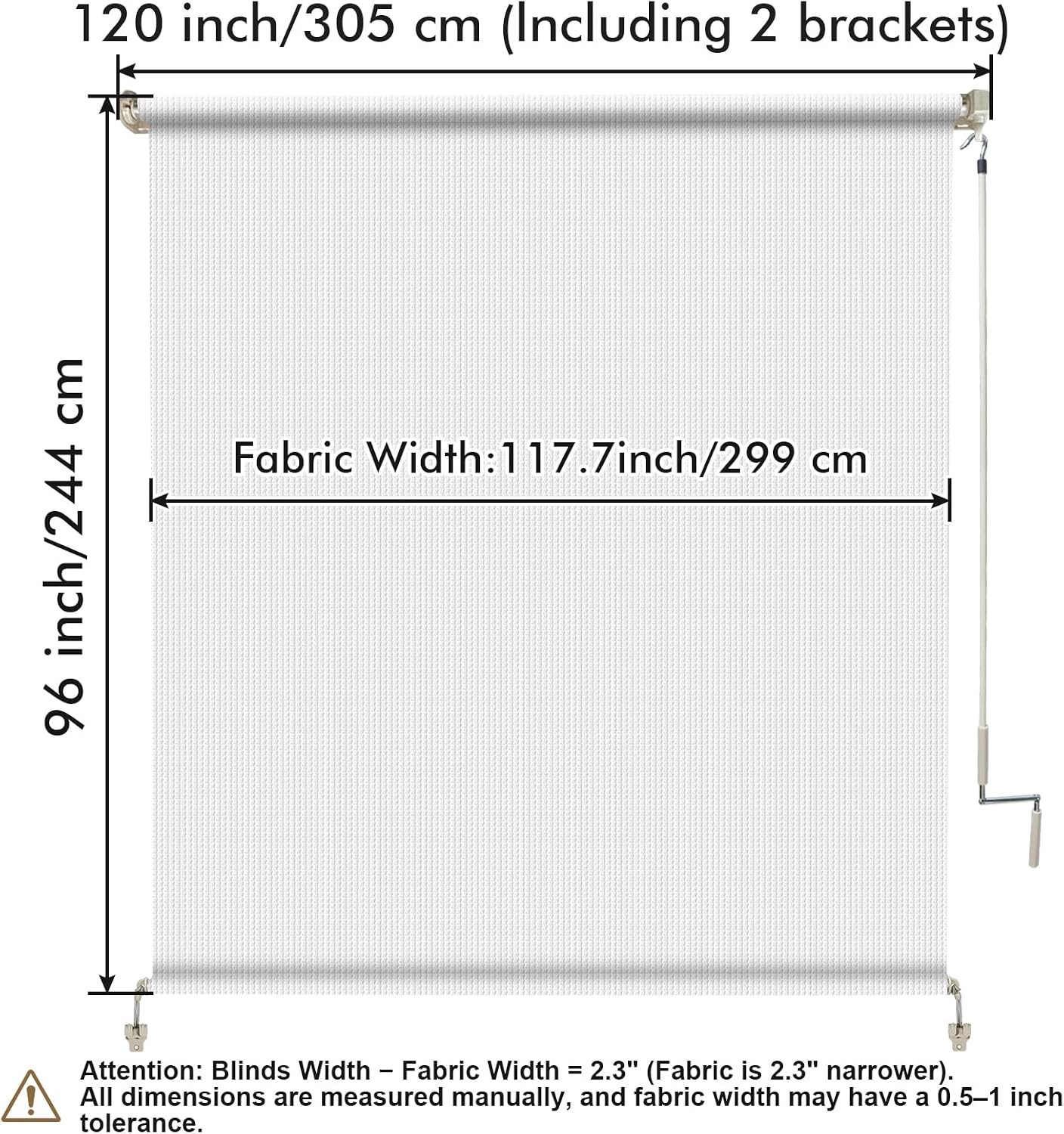 Outdoor Roller Shade 10′ W x 8′ H, White Exterior Cordless Patio Roll Up Blinds