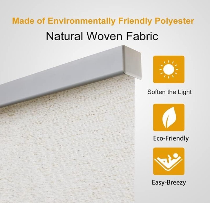 Free-Stop Cordless Light Filtering Roller Shades for Windows (Cream 34″W x 72…