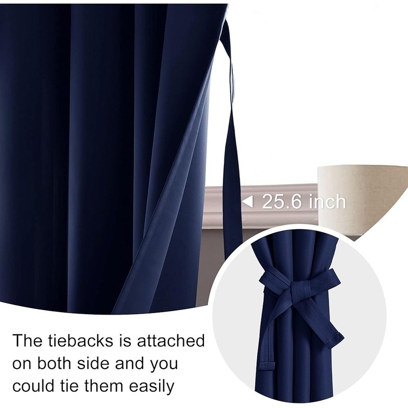 Blackout Curtains Thermal Insulation Noise Reduction Easy Care 2 Panels Tiebacks