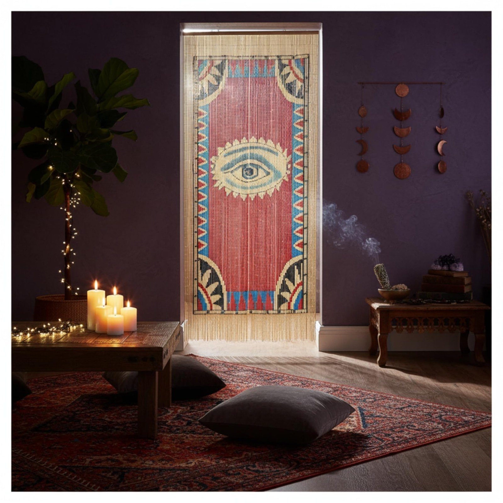 Beaded Curtain for Doorway, Bamboo Bead Door Curtain, Boho Evil Eye Decor
