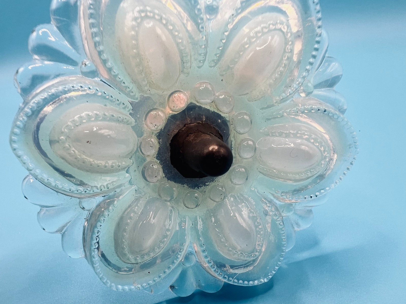 Antique 1920’s Glass Opalescent Flower Tie Back W/Pewter Post