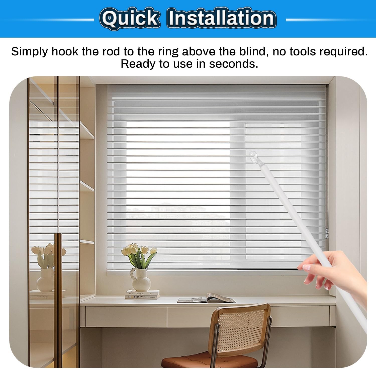 2 Pack 35″ Blind Wand Replacement, White Tilt Wand with Hook and Grip for Ver…
