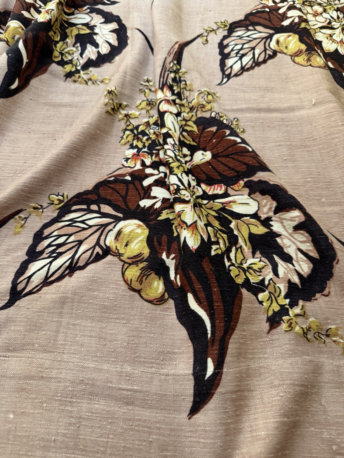 VTG Custom Brown Botancal Floral Woven Pinch Pleat Curtain Panel-52”x63”