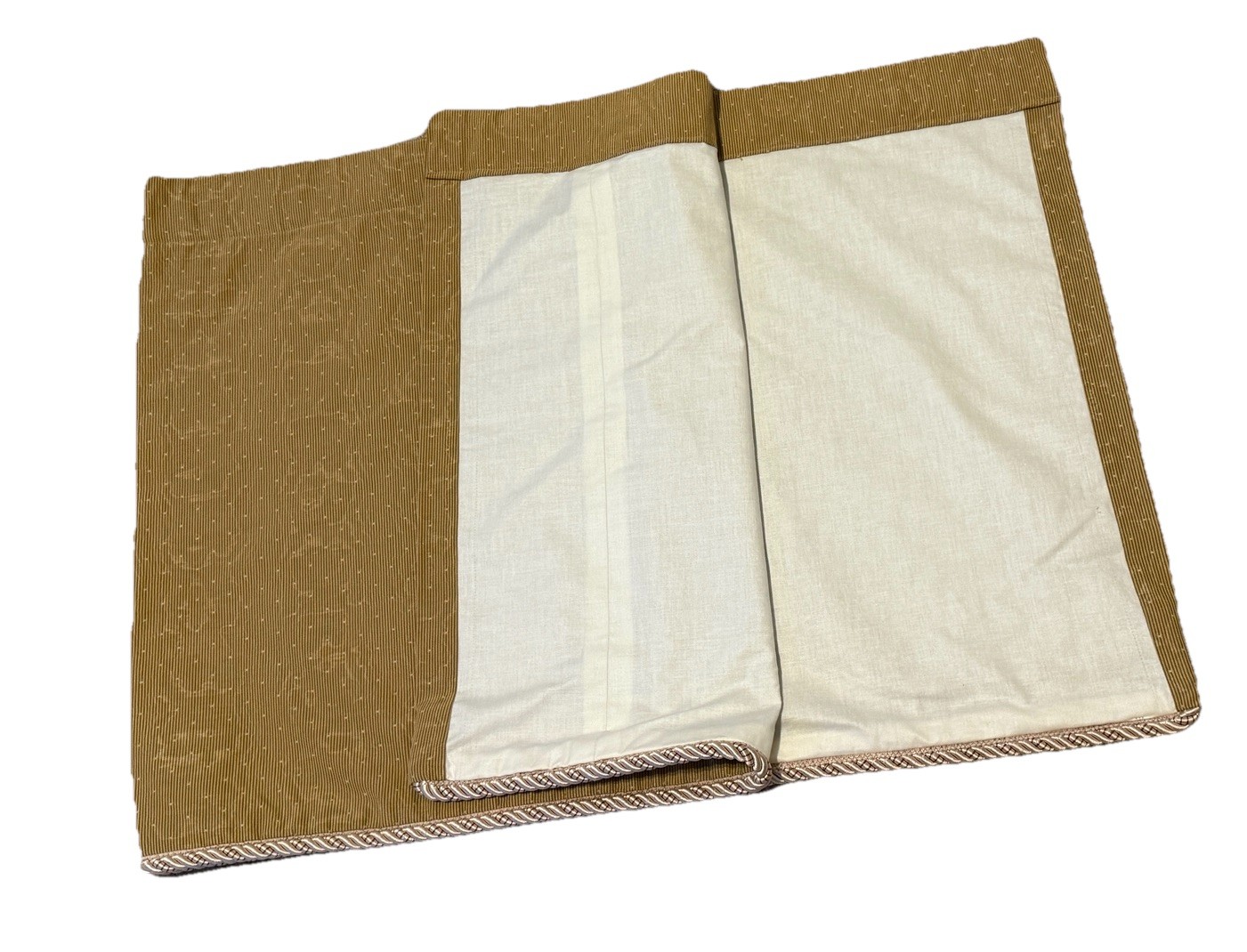 Custom High End Valance Short Curtain 1 Tan Brown Faille Striped Lined Border