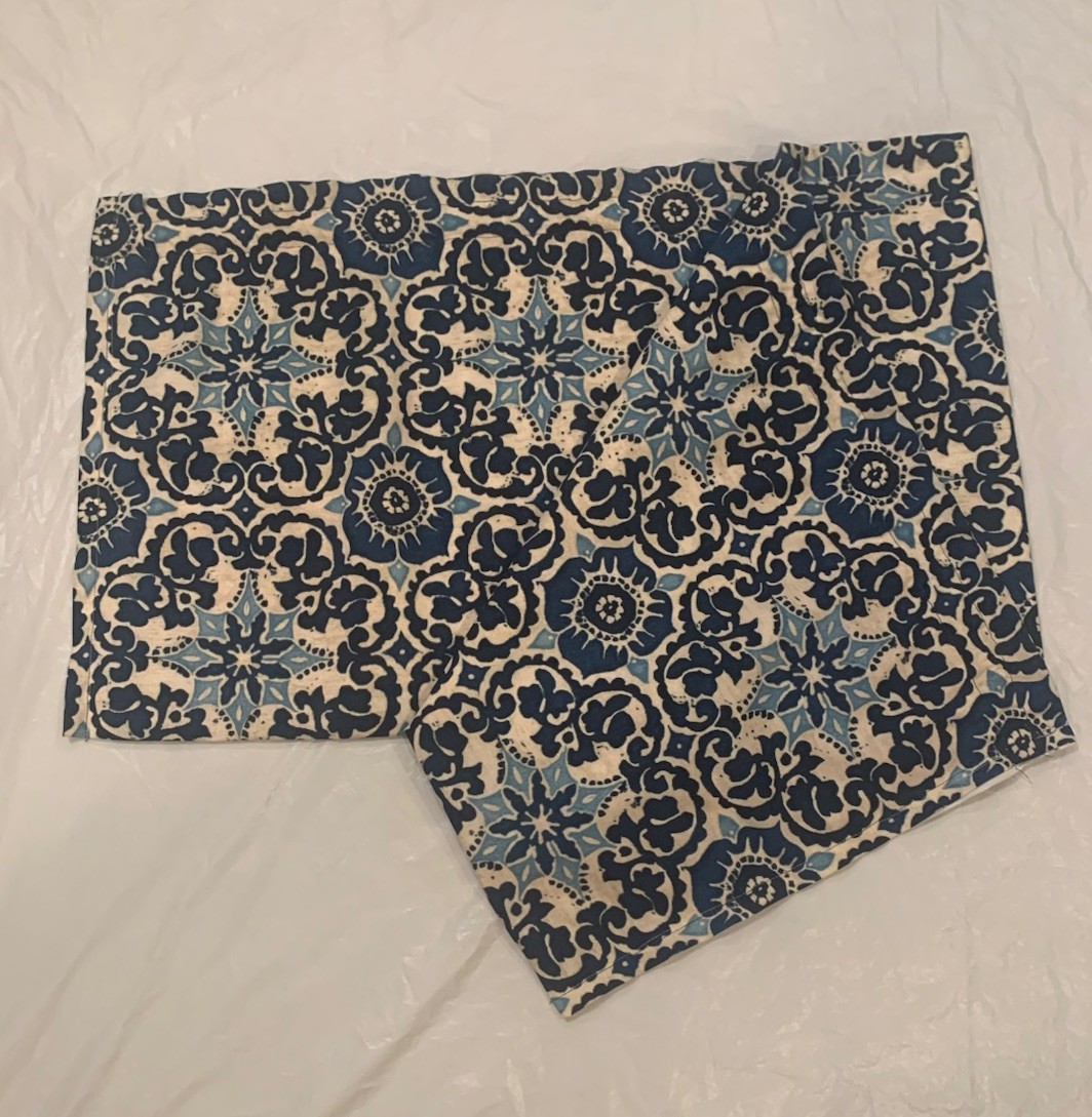Blue And White Damask Patterned Window Valance Handmade 55”x16.5”