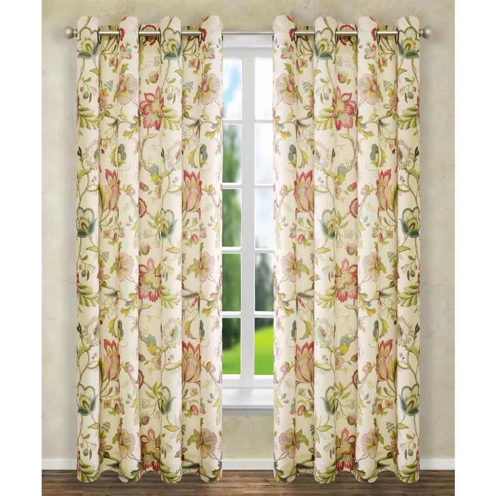 Brissac Red/Pink Floral Grommet Room Darkening Curtain – 50 In. W X 84 In. L