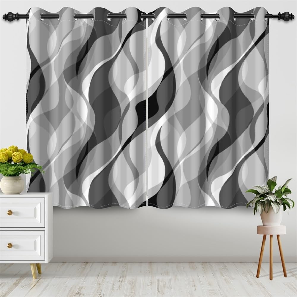 DORCEV Modern Abstract Grey Striped Blackout Curtains Black and Grey Ombre Windo