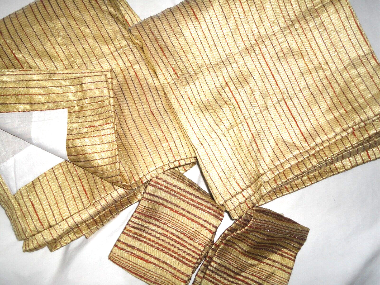 CROSCILL GOLD RED MULTI STRIPE TEXTURED (2) LINED DRAPERY PANELS &TIEBACKS 40X86