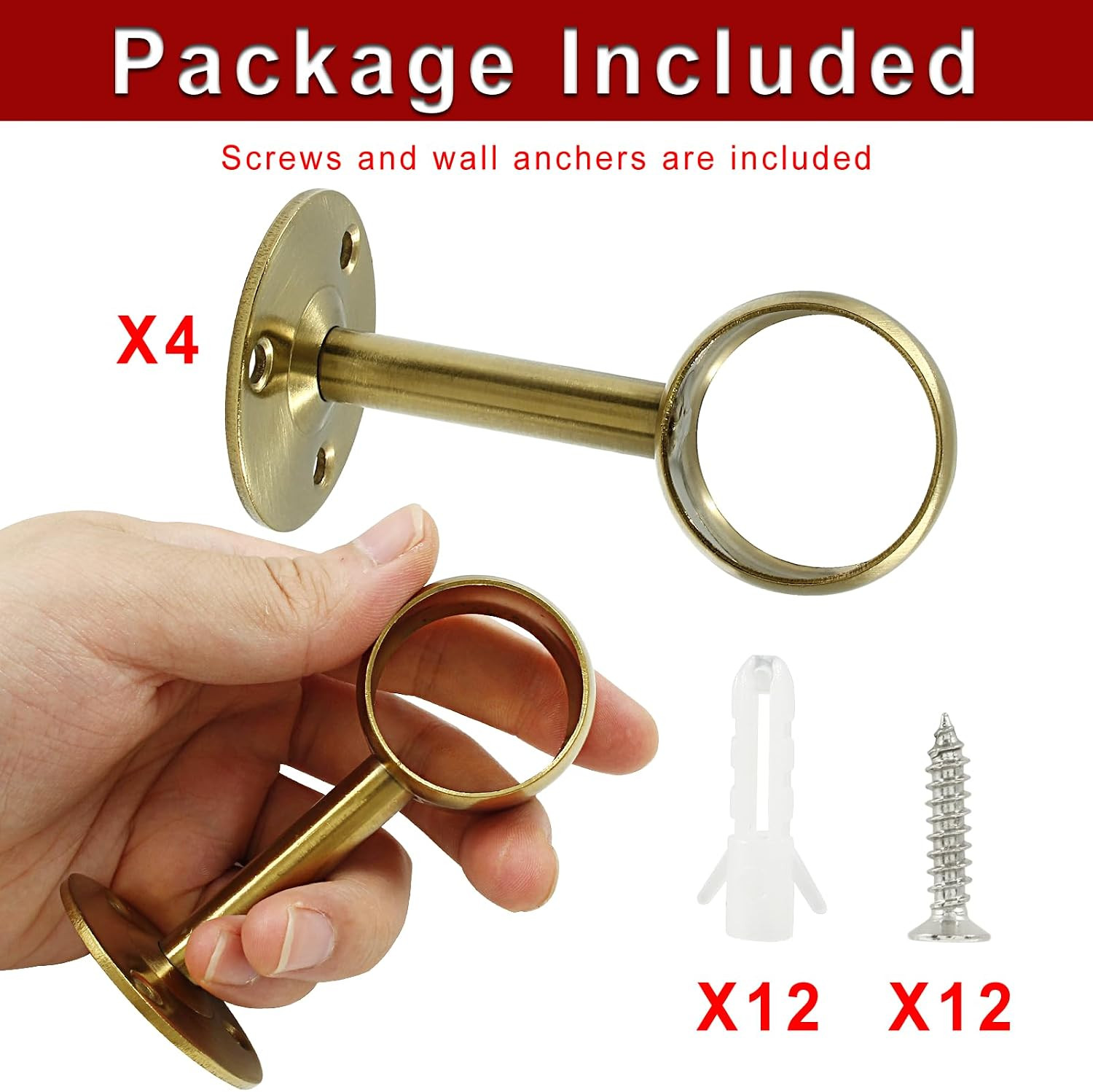 Biaungdo 1-1/4 Inch Ceiling-Mount Curtain Rod Brackets – Stainless Steel, Gold,