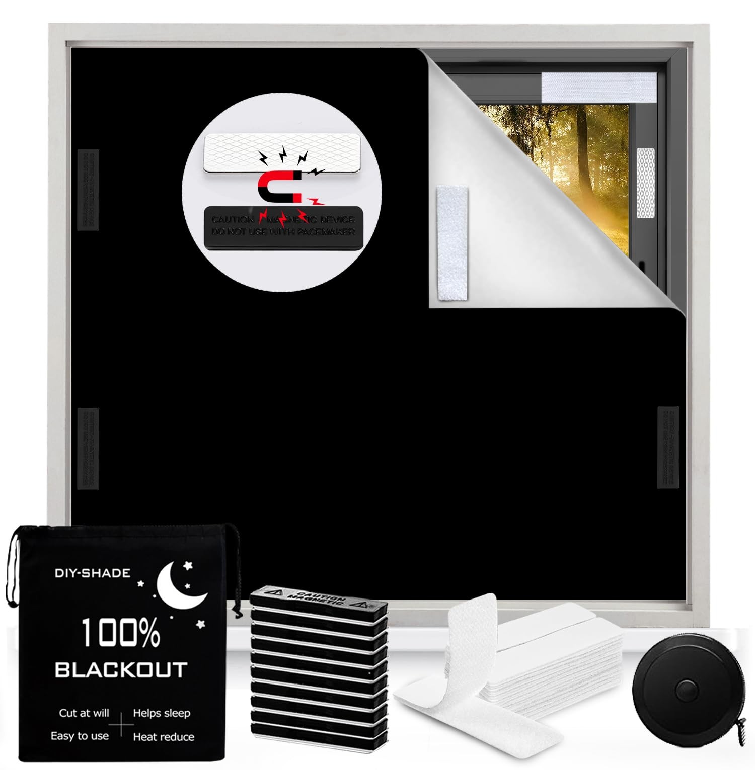 100% Blackout Blind Magnetic Blackout Window Cover 118 x 57Inch,Black Out Cur…