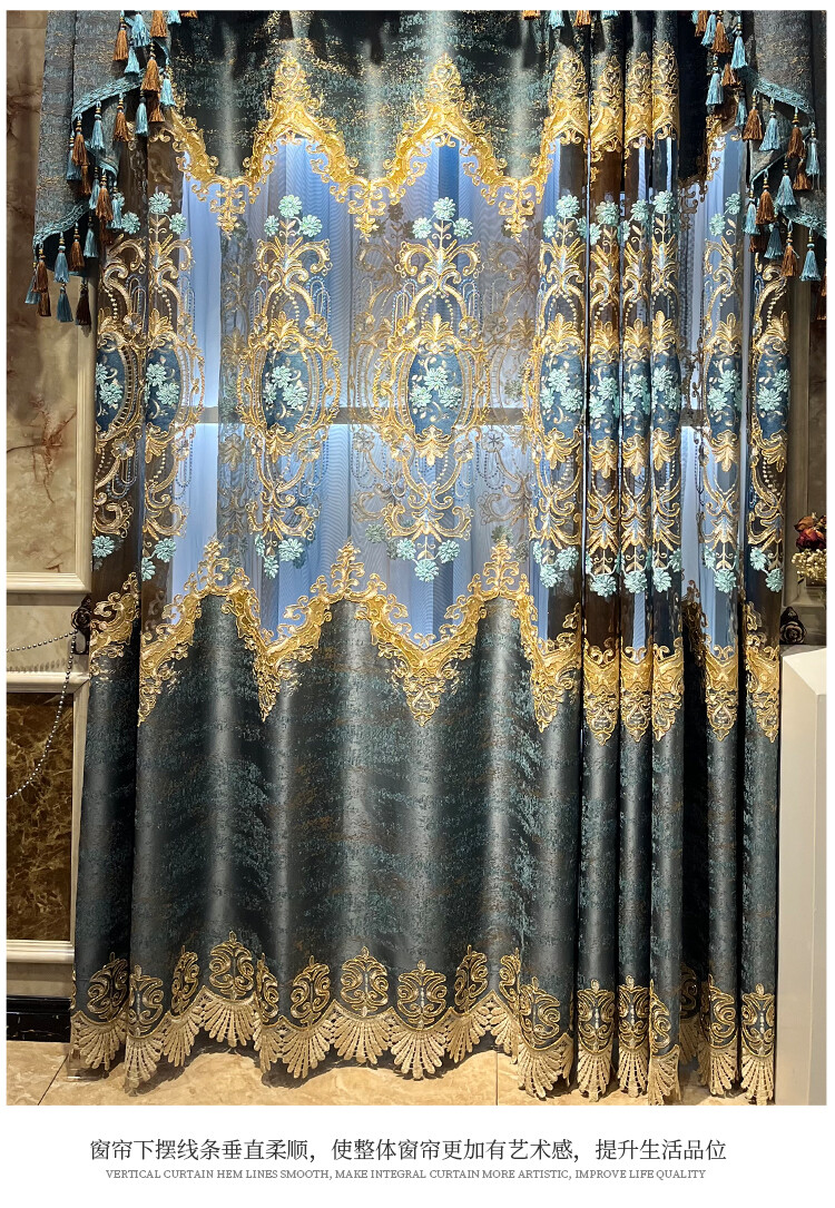 noble water-soluble embroidery chenille blue cloth curtain valance drape C1638