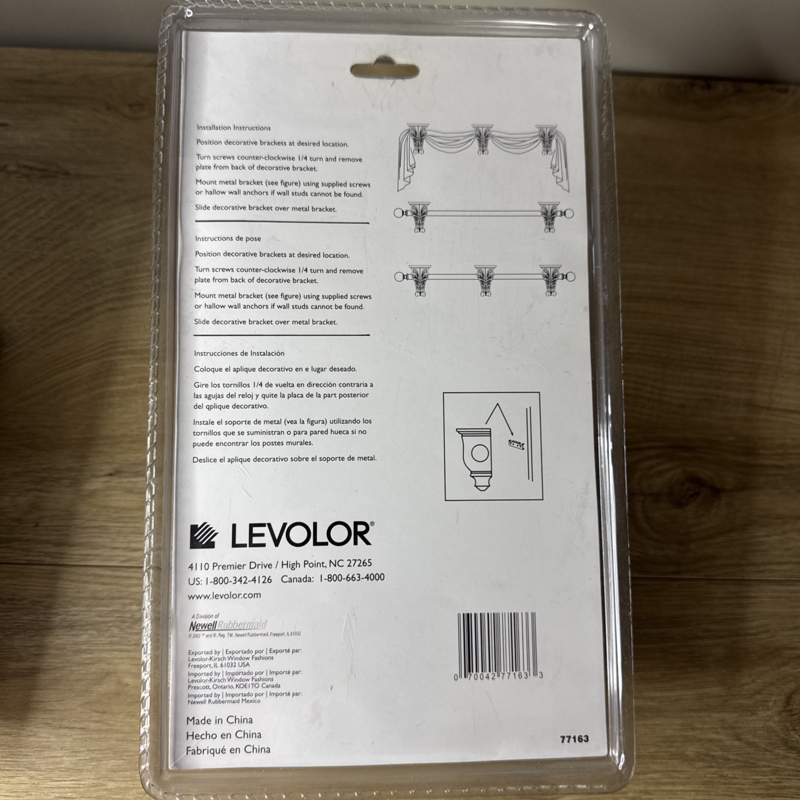 Levolor Decorative Bracket Wood Arch Sconce Window Curtain Column Mahogany Tone