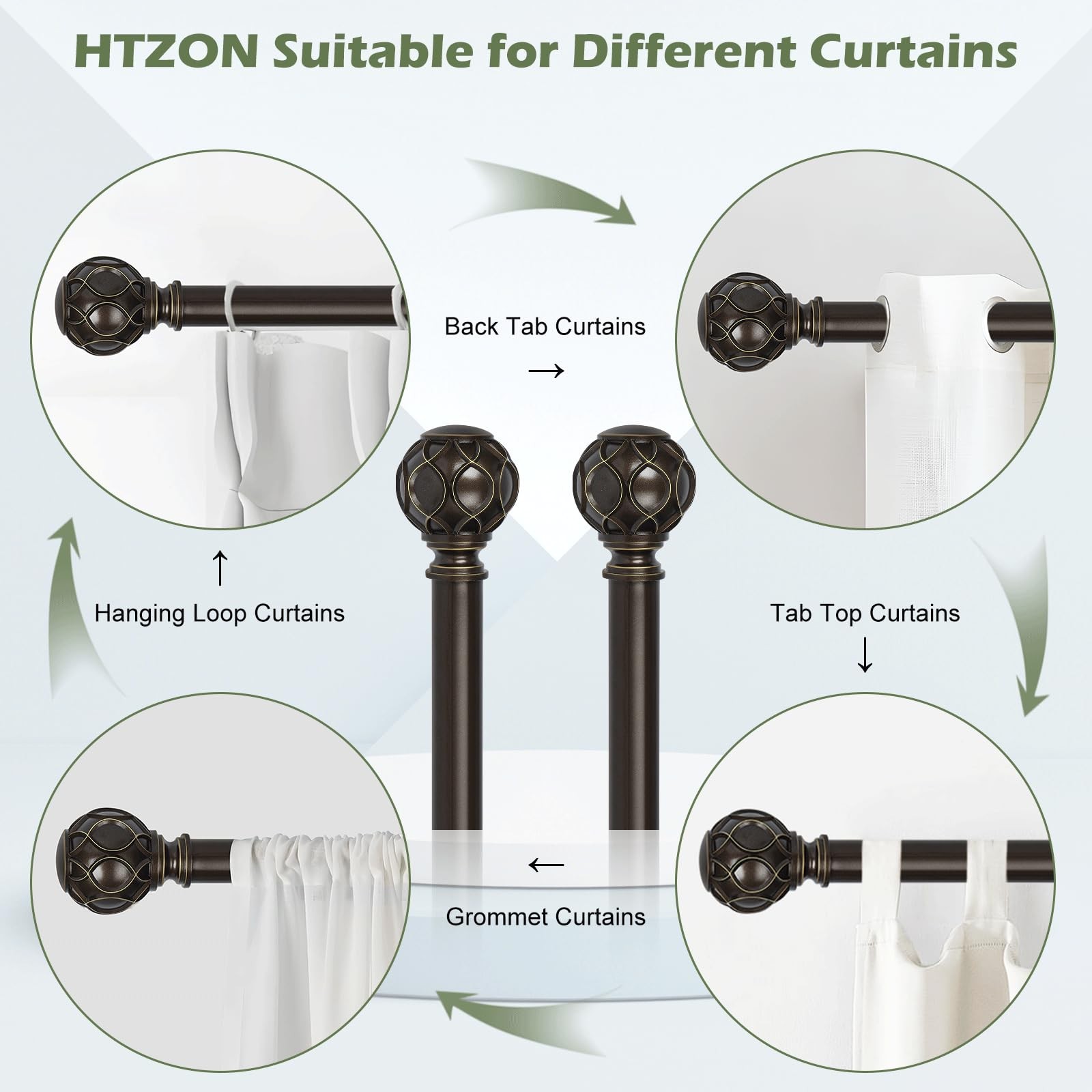 Htzon Bronze Curtain Rods Windows 2 Packfarmhouse Boho Decorative Curtain Rod