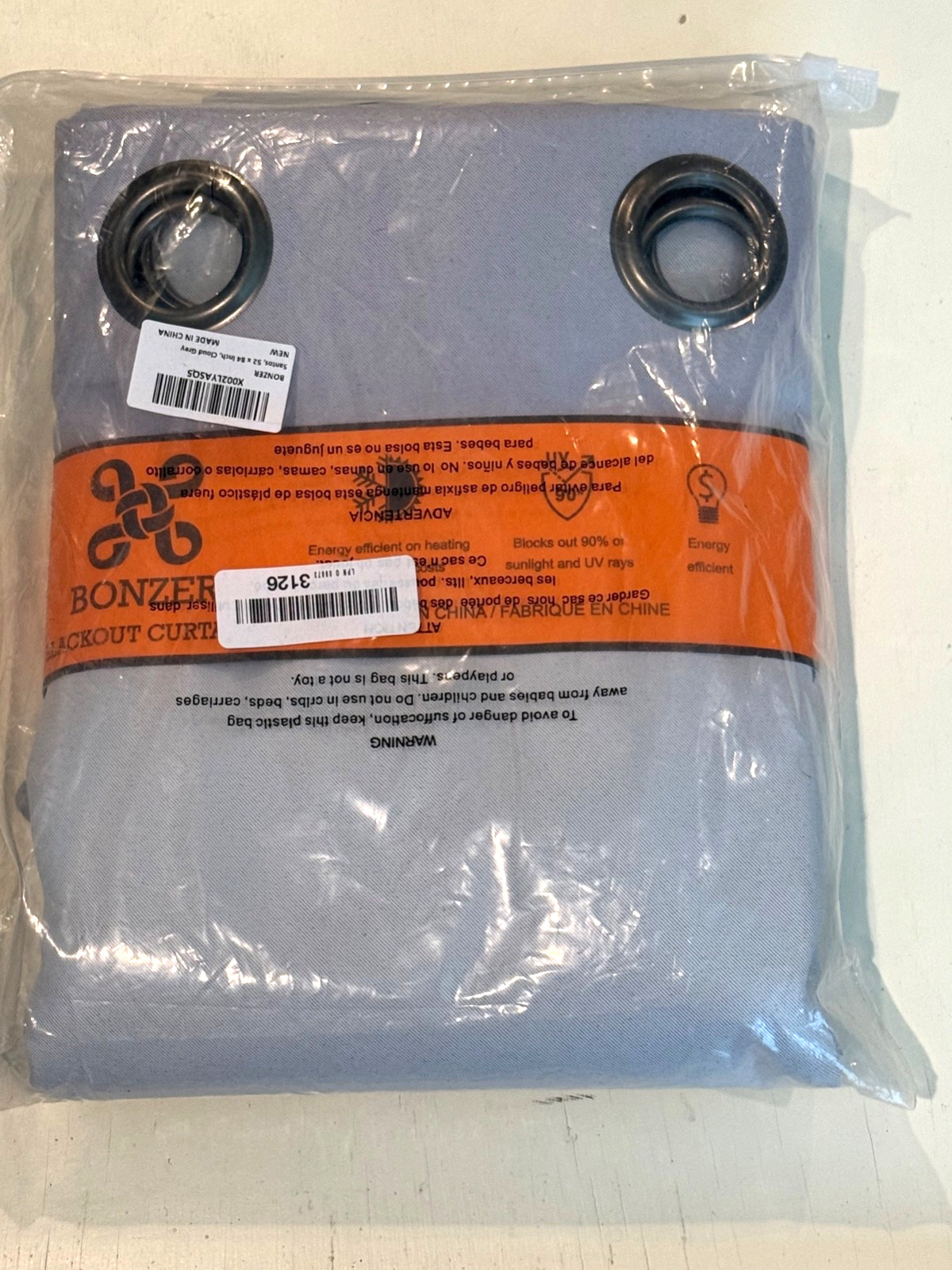BONZER Santos Grey Blackout Curtains 52×84 Room Darkening Panel Set NEW