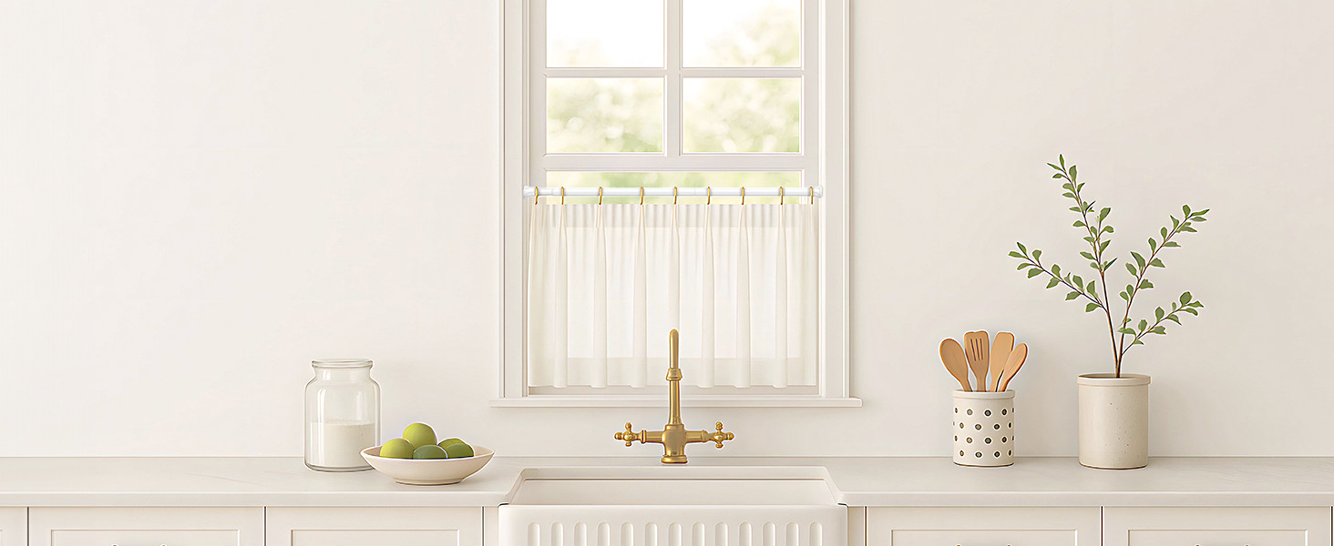 Spring Tension Curtain Rods 17-28 Inch White 2 Pack | No-drill & tool-setup.
