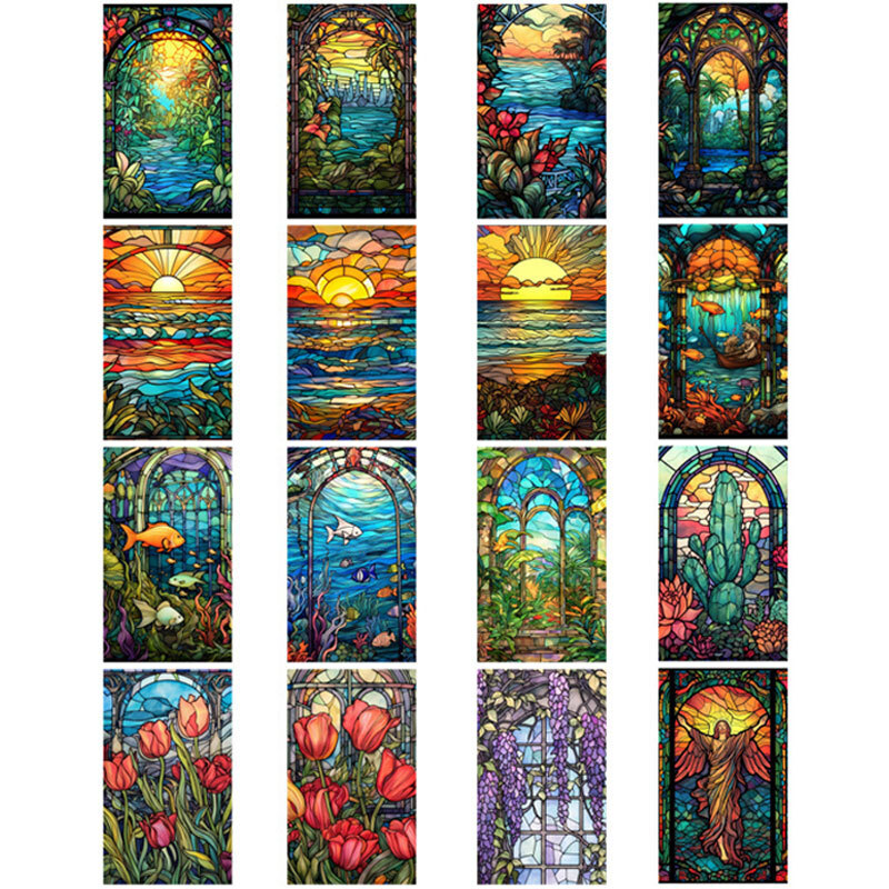 Static Cling Stained Tropical Plant Flower Sunrise PVC Window Glass Sticker