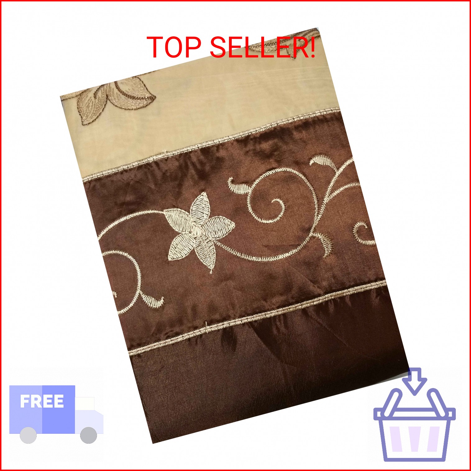 Fancy Collection Embroidery Curtain Set Drapes with Backing & Valance (Brown, 55