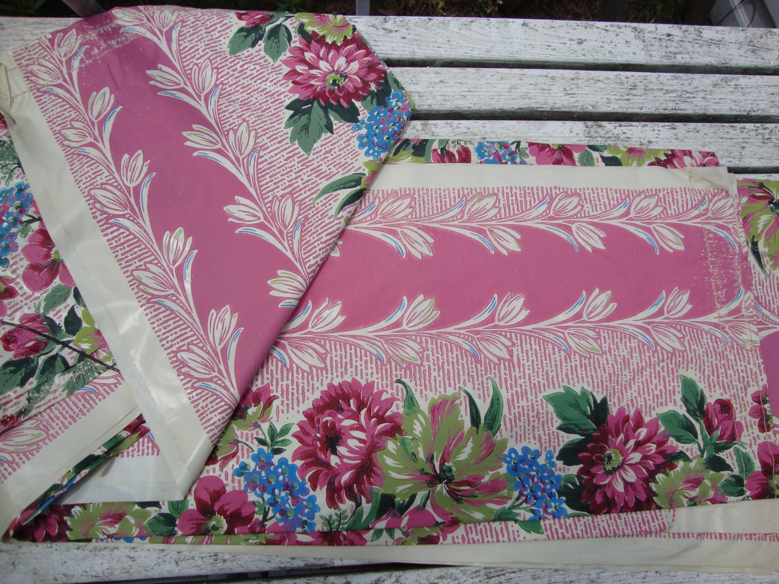 Vintage Mid Century Modern Floral 1940s Curtains 2 Pairs 2 Valances Pink Vinyl