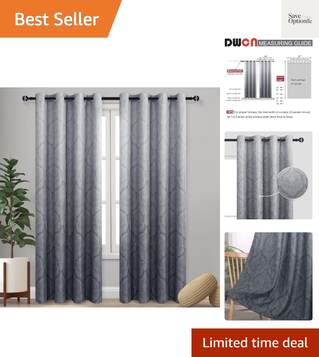 Ombre Blackout Curtains for Bedroom – Damask Patterned Thermal Insulated Ener…