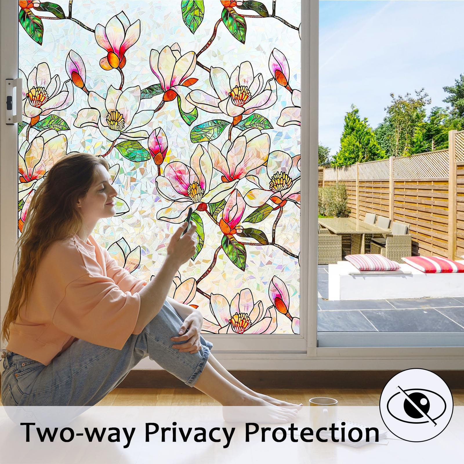 Bectosy Window Privacy Film Stained Glass 17.5″ x 78.7″, Magnolia