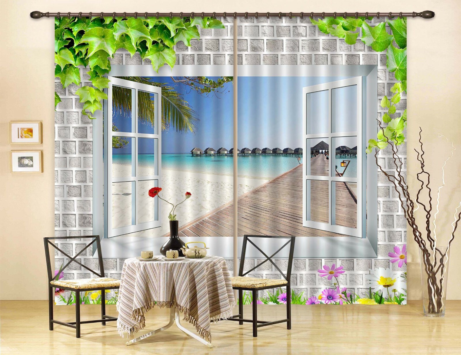 3D Window Leaves ZHUA1725 Blockout Photo Curtain Fabric Window Zoe