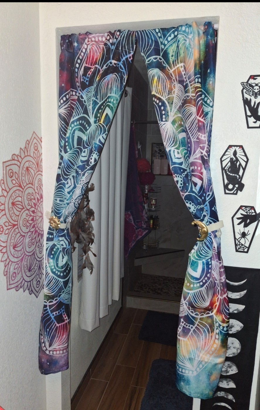 Modern Multicolor Mandala Pattern Curtain Panels w/ matching shower curtain