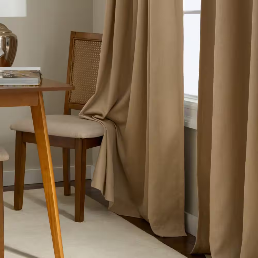 Arlo Solid Linen Texture 50 In. W X 108 In. L Polyester Blackout Taupe Curtain (