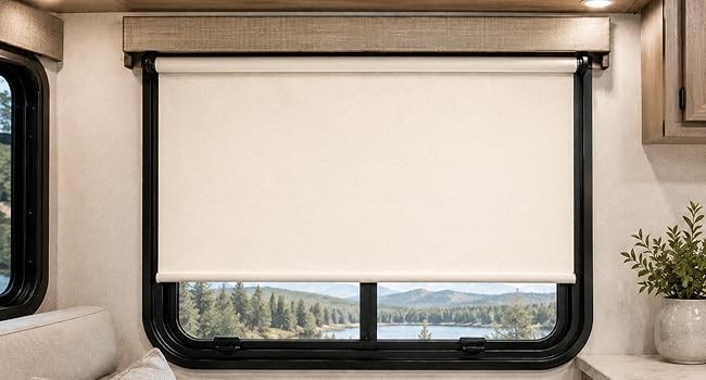 Oyster White RV Roller Shades | Slow-Rise Roller Shades | Darkening Window Cover