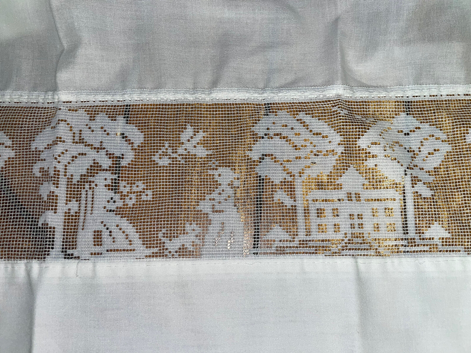 Vtg White Shabby Chic Lace Insert Swag Valance Curtain 2 Piece 34″ x 37″