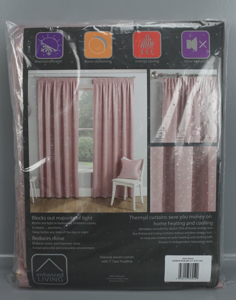 Enhanced Living Set Curtains 117x137cm Curling Ribbon Gemini Blush Rose Gold B25-BL