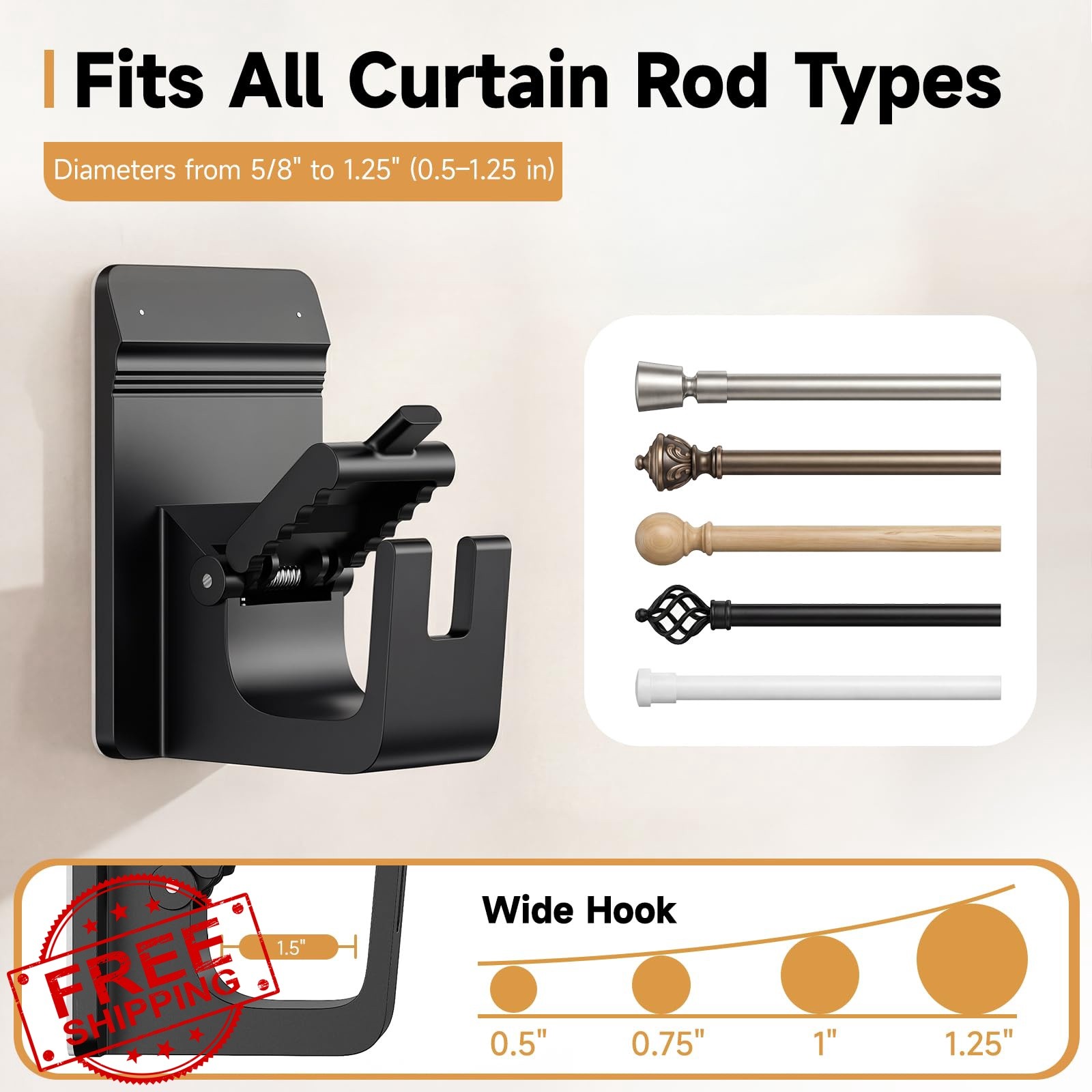CTBOM Curtain Rod Brackets 4Pcs Black