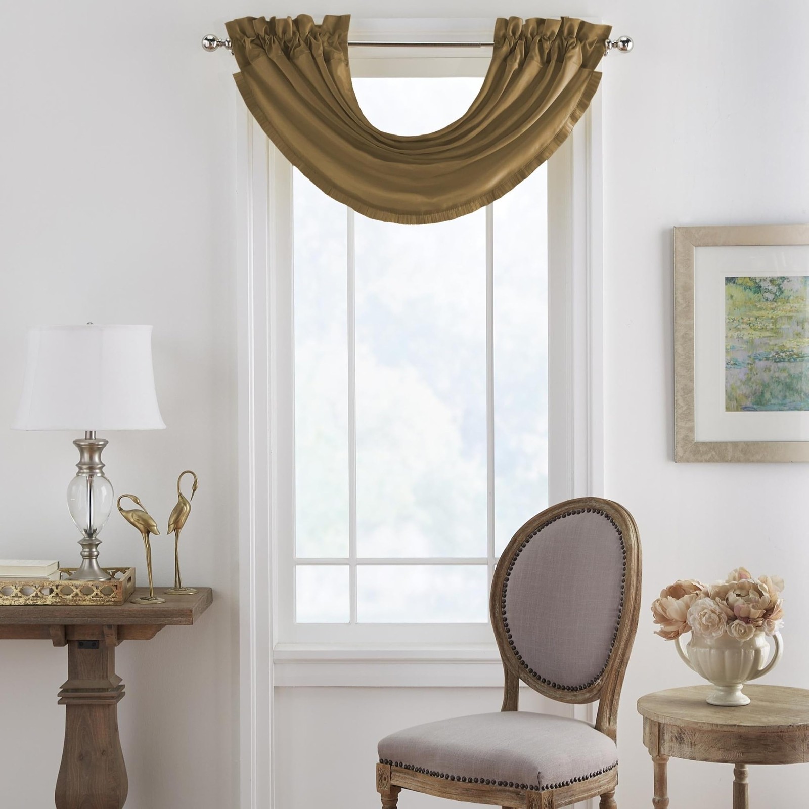 Elrene Home Fashions Versailles Room-Darkening Faux-Silk Waterfall Window Valanc