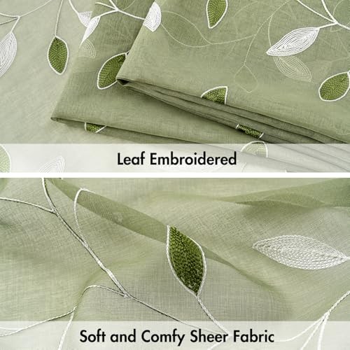 Sheer Kitchen Curtains 30×36 Inches Leaf 30″W x 36″L (Pack of 2) Sage Green